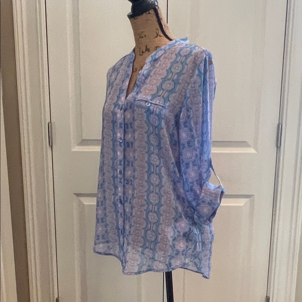 Kut from the Kloth Jasmine Chiffon Button Up Pastel‎ Sheer Sz M Top